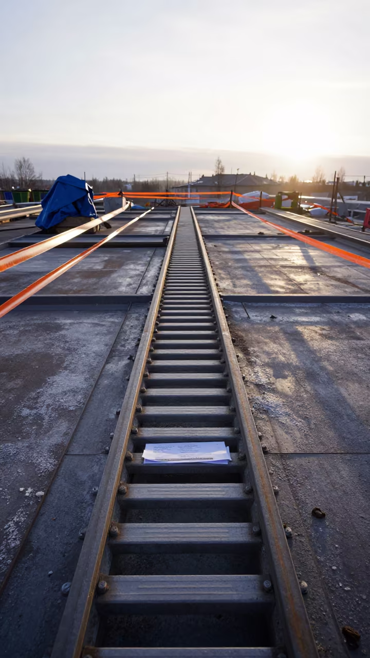 Construction Stair Bundle on Rovaniemi Deck Dawn in on an active construction deck in Rovaniemi