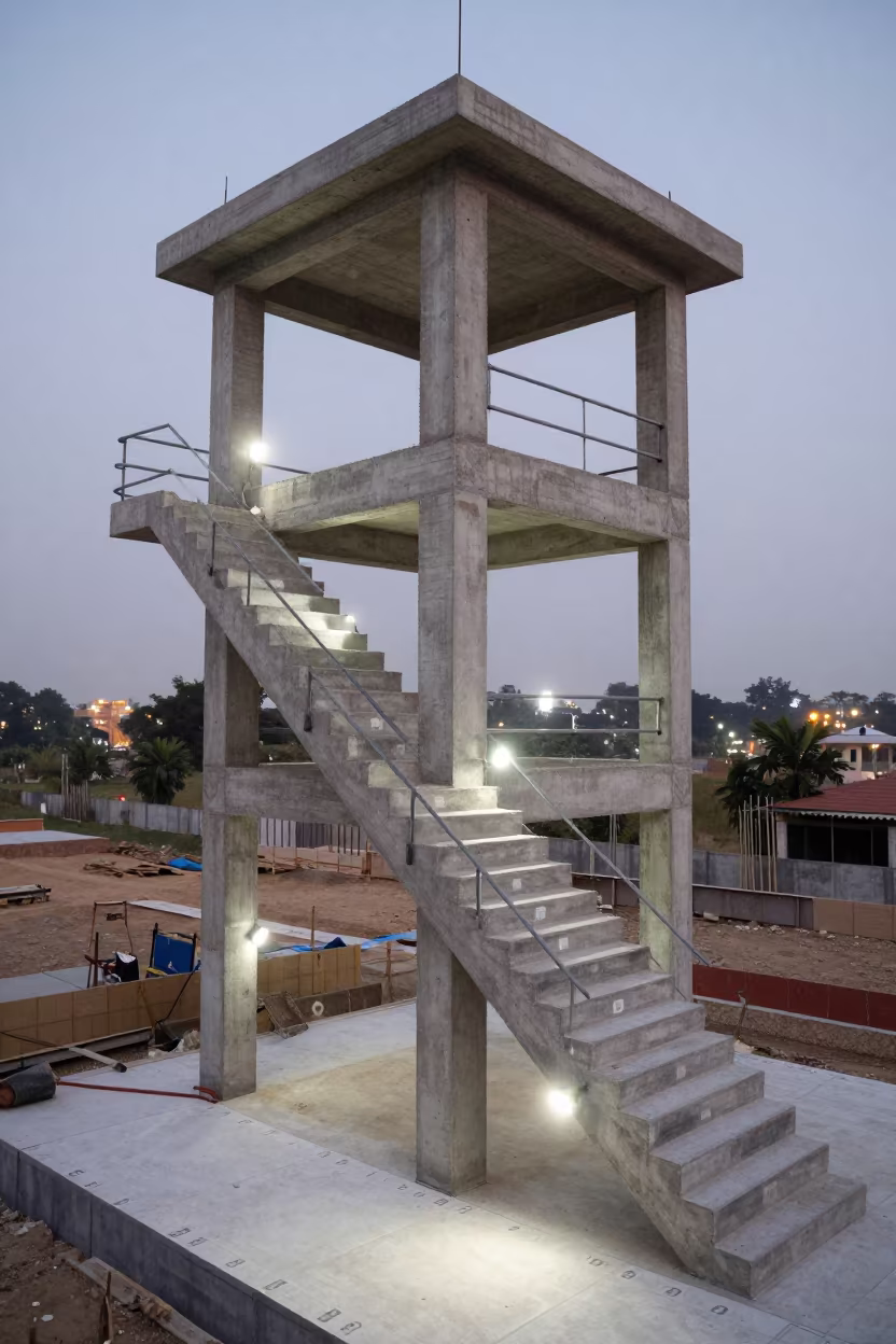 Construction Stair Tower Tamil Nadu Site in inside a bare shell stair tower in Tamil Nadu