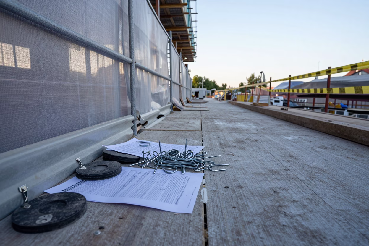 Construction Survey Nail Tin Before Sunrise in on an active construction deck near Wroclaw