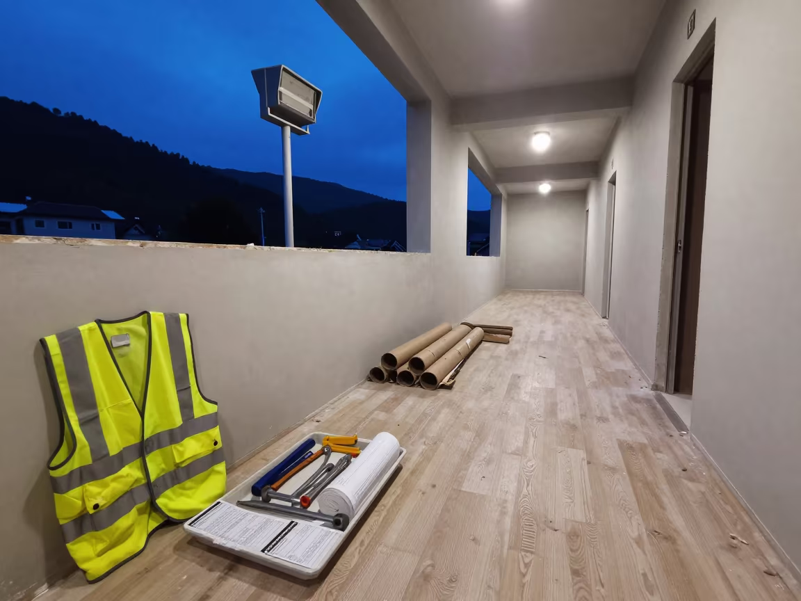 Construction Tag Tray in Asturian Corridor in inside an unfinished corridor in Asturias