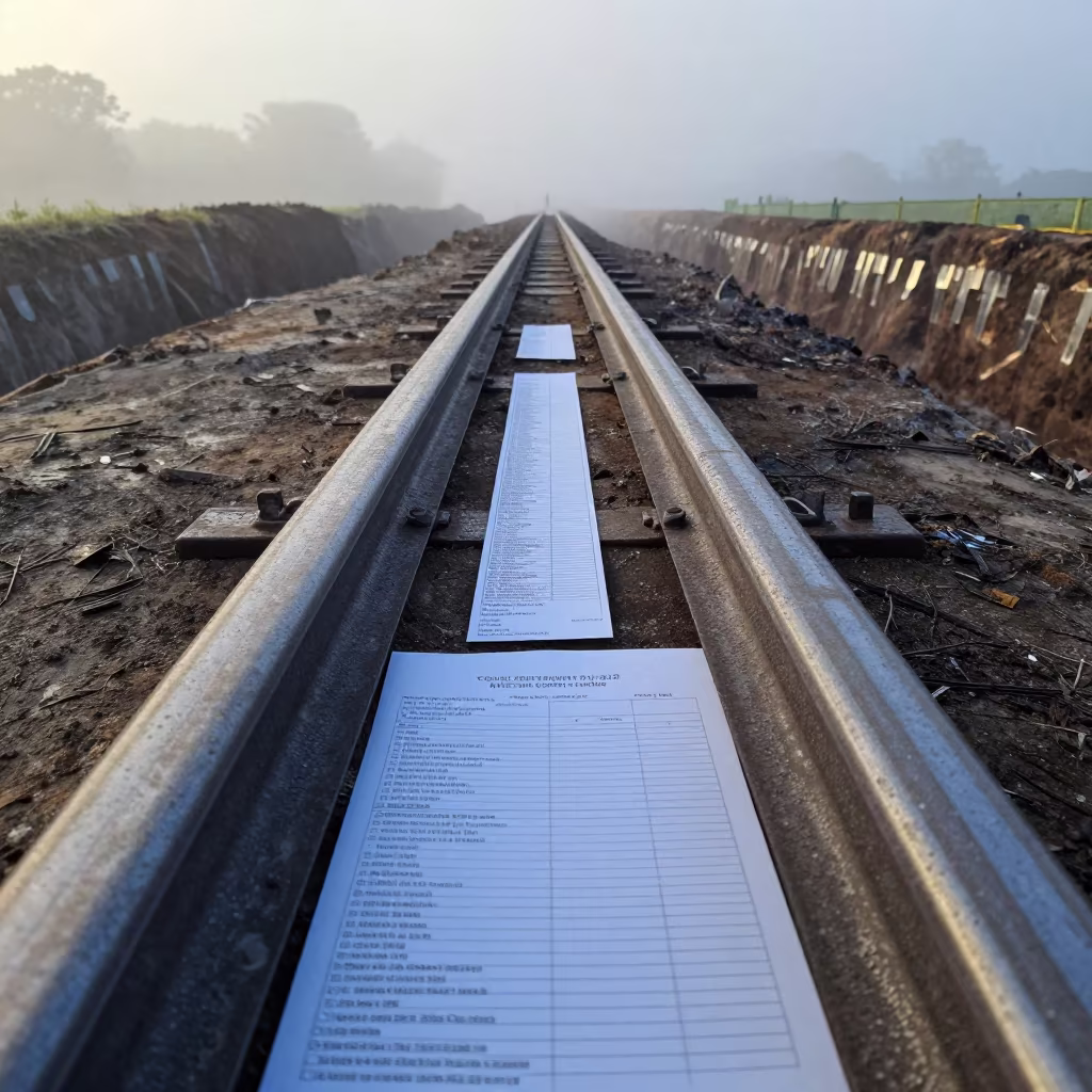 Construction Ticket Rail Sierra Leone Dawn Mist in inside a taped-off excavation edge in Sierra Leone