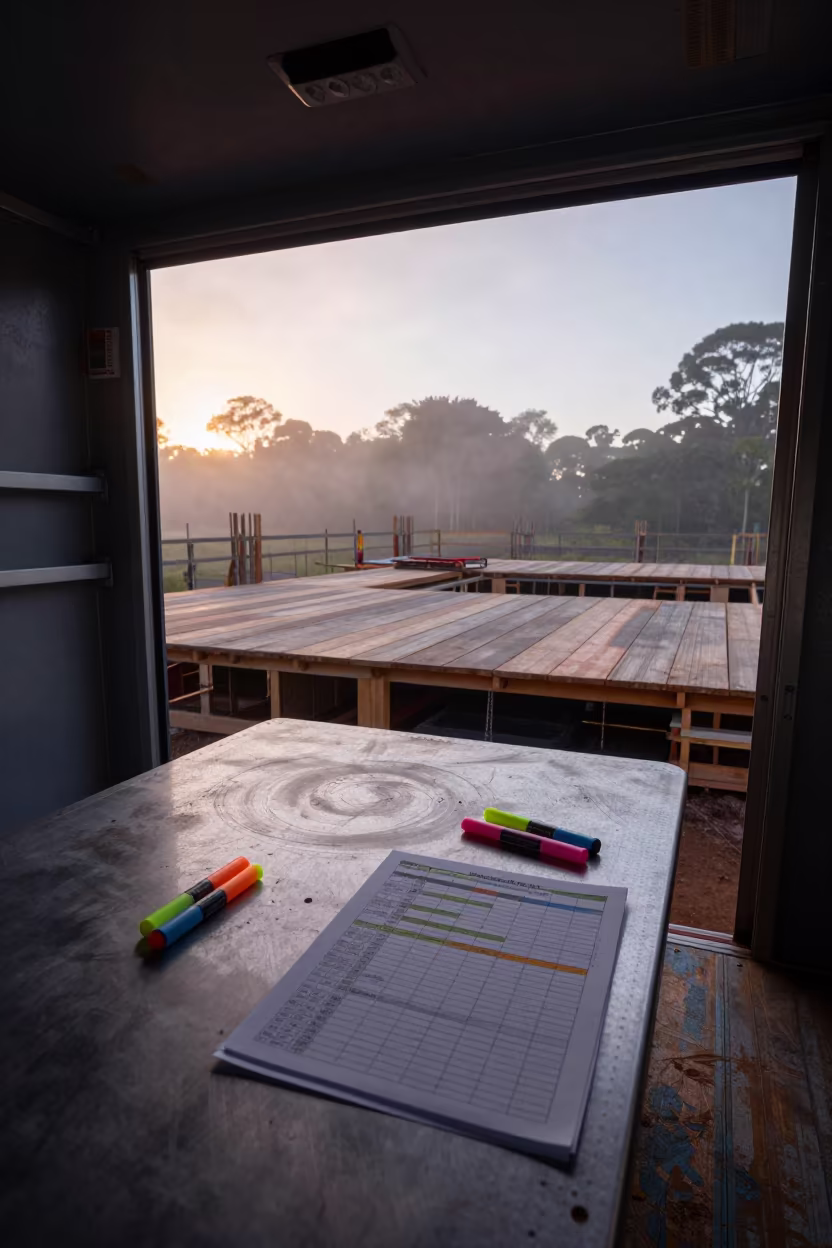 Construction Site Trailer Table Papua New Guinea in on an active construction deck in Papua New Guinea