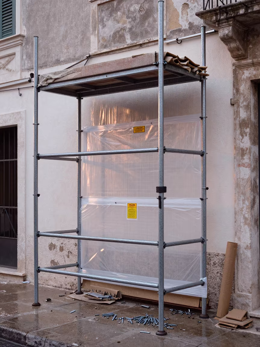 Construction Wall Brace Rack Puglia Facade in along a scaffolded facade in Puglia