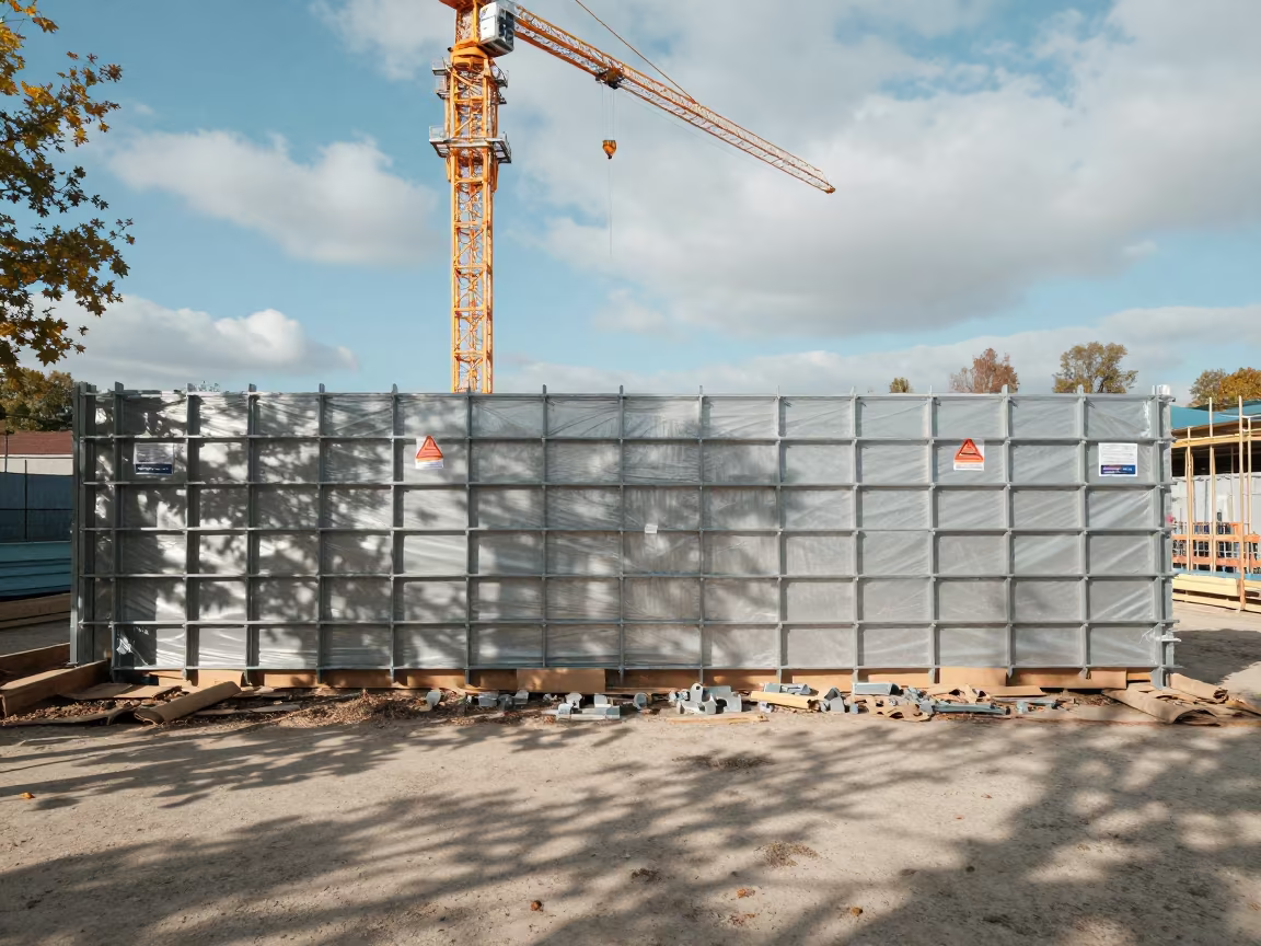 Construction Wall Brace Rack Under Crane in Loire in beneath a tower crane on open ground in the Loire Valley