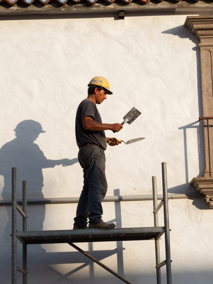 Construction Worker in Quito at The Early Afternoon Light in in Quito, Ecuador