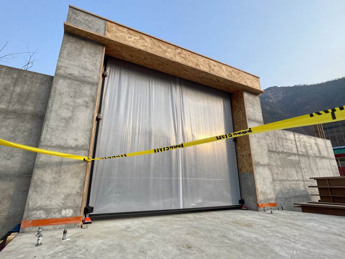 Construction Zipper Door Concrete Deck China in on an active construction deck in China