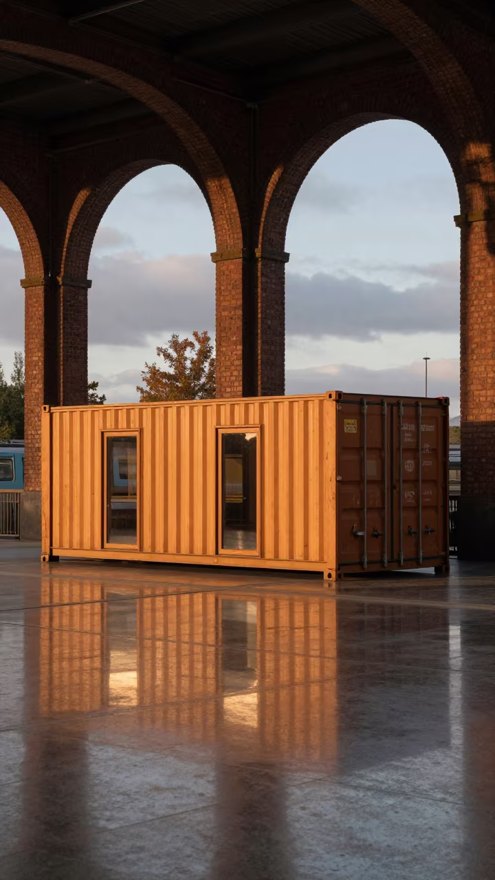 Container Home Inside Coventry Train Terminal in inside a restored train terminal in Coventry