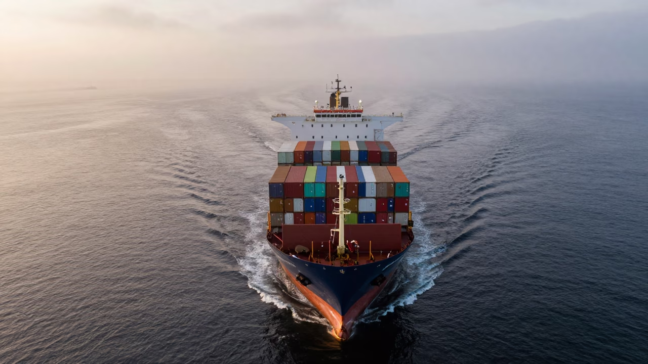 Container Ship Aerial View Rio Dawn Mist in in Rio de Janeiro state