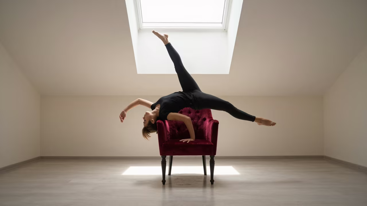 Contortionist on Velvet Chair in Konya in on a velvet chair in Konya