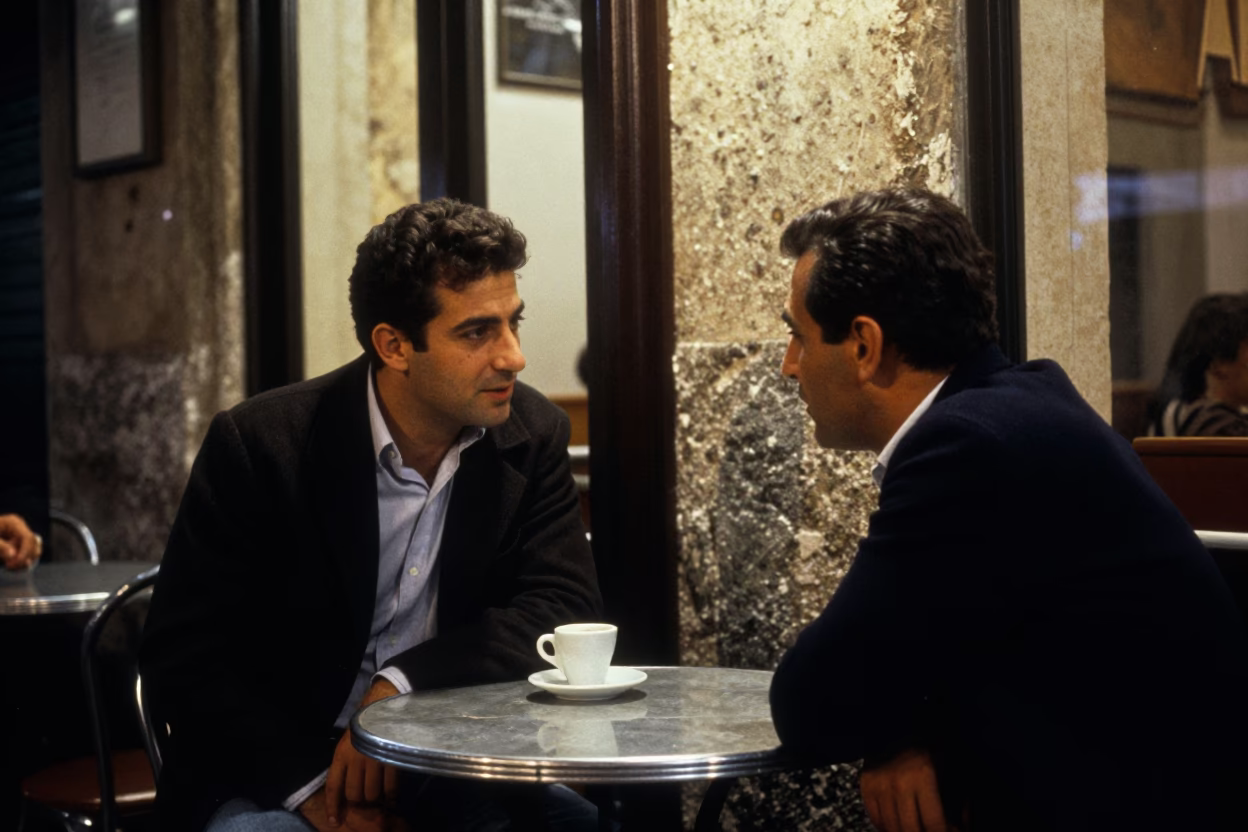 Conversation in Palermo at Late At Night Light in in Palermo, Italy