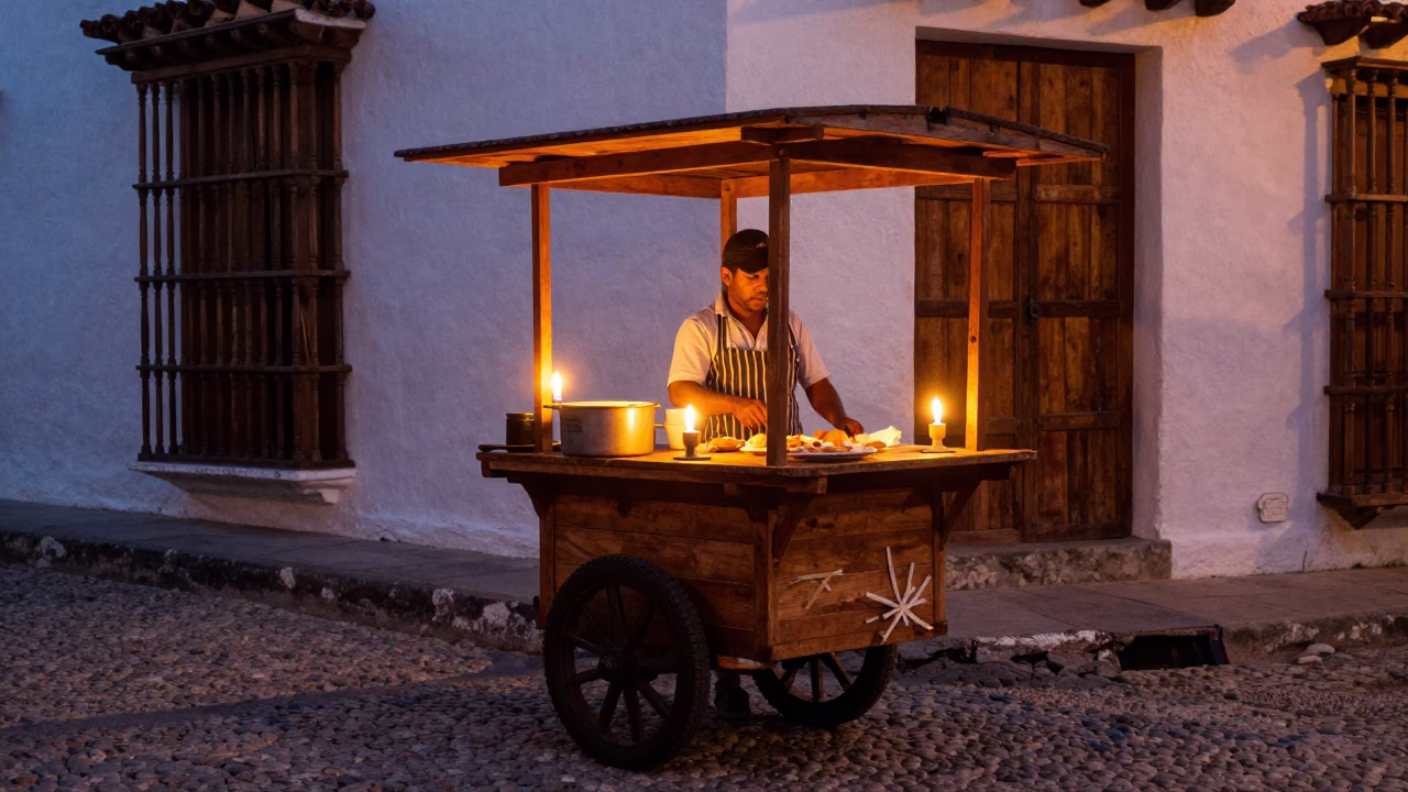 Cooking Breakfast in Cartagena at The Still Hours Before Dawn Light in in Cartagena, Colombia