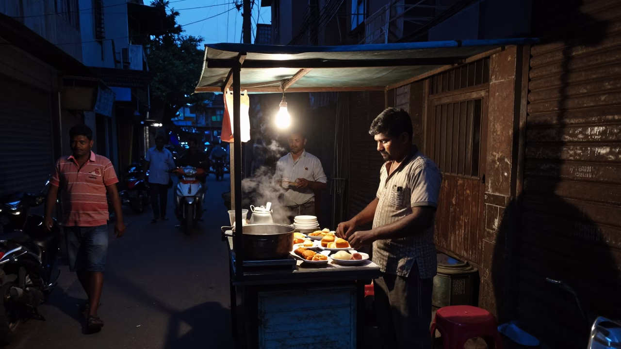 Cooking Breakfast in Mumbai at The Predawn Darkness Light in in Mumbai, India