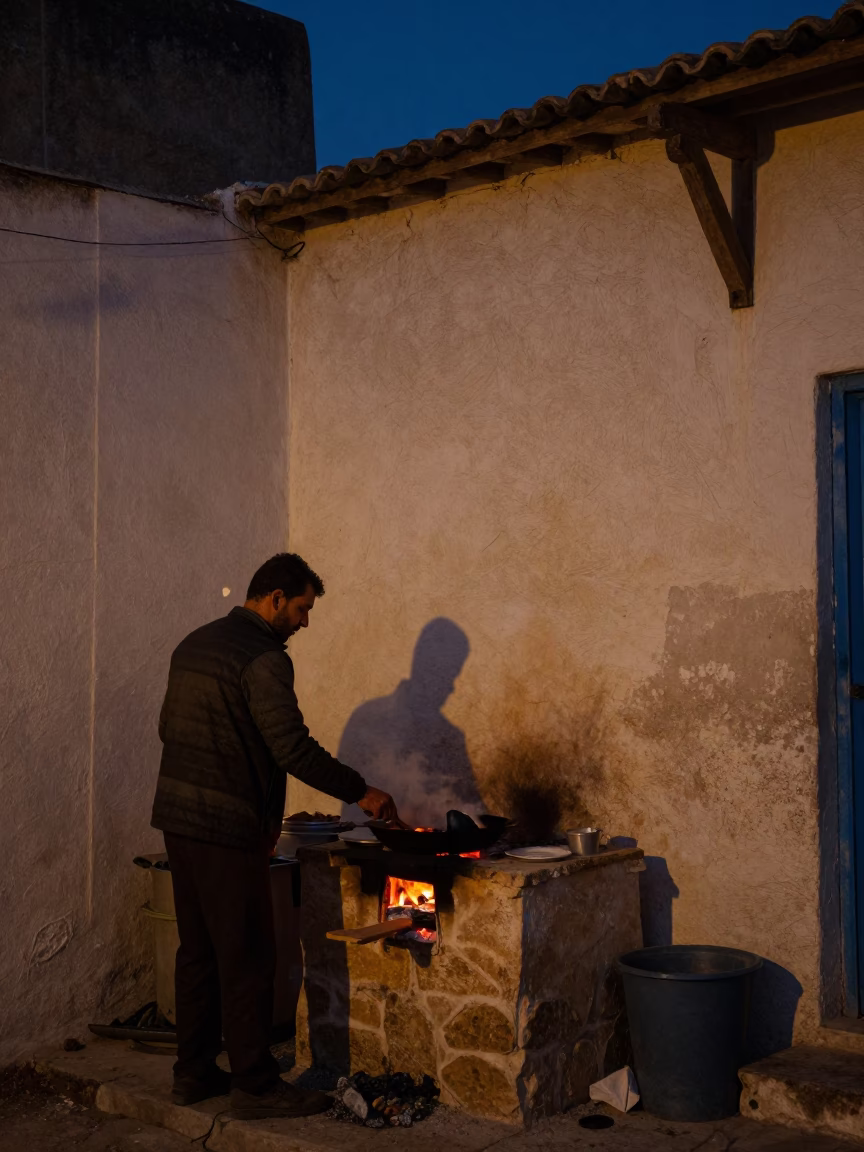 Cooking Breakfast in Tunis at The Predawn Darkness Light in in Tunis, Tunisia