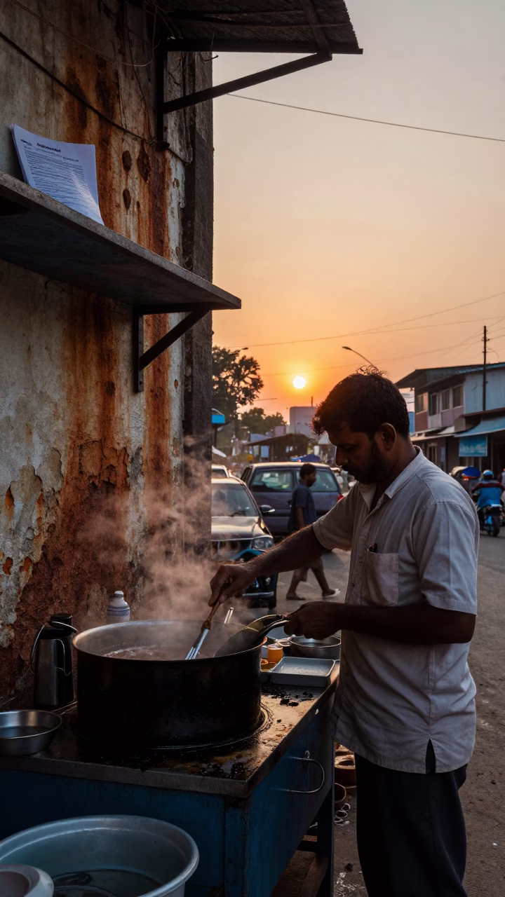 Cooking Chai in Mumbai at As The Sun Drops Toward The Horizon in in Mumbai, India