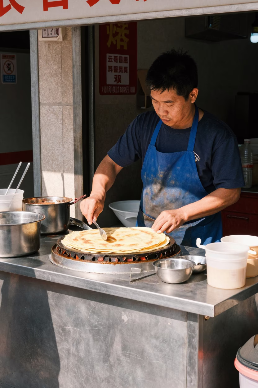 Cooking Crepes in Tainan in in Tainan, Taiwan