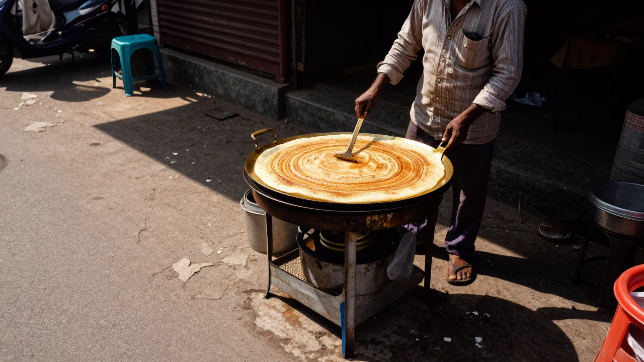 Cooking Dosas in Hyderabad in in Hyderabad, India