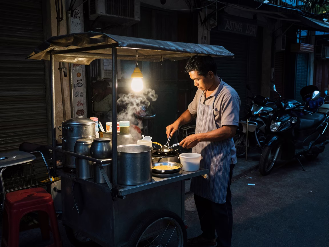 Cooking Equipment in Hanoi at The Predawn Darkness Light in in Hanoi, Vietnam