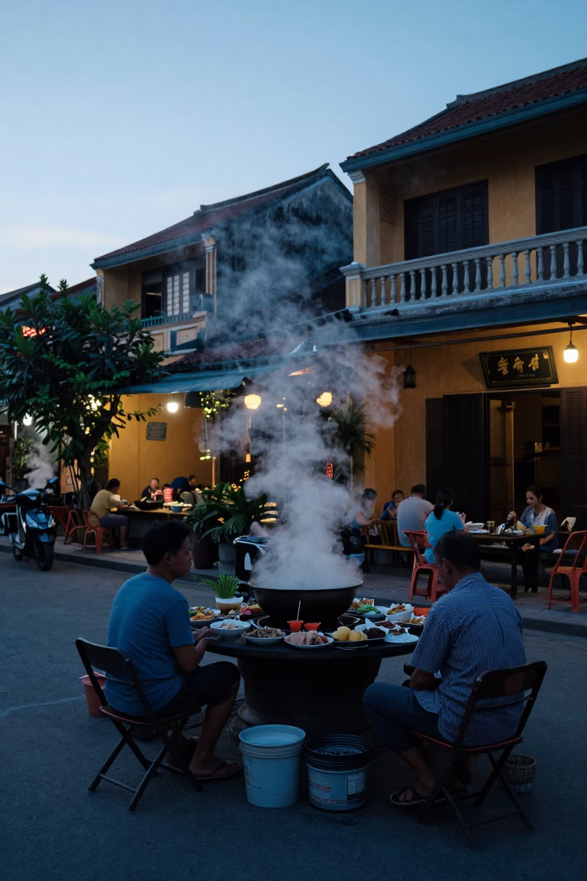Cooking Hotpot in Hoi An at Sunrise Light in in Hoi An, Vietnam