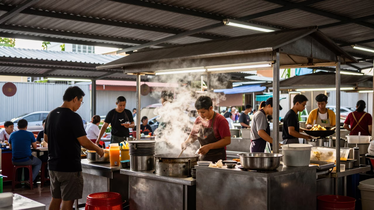 Cooking Scene in Singapore at The Early Afternoon Light in in Singapore, Singapore