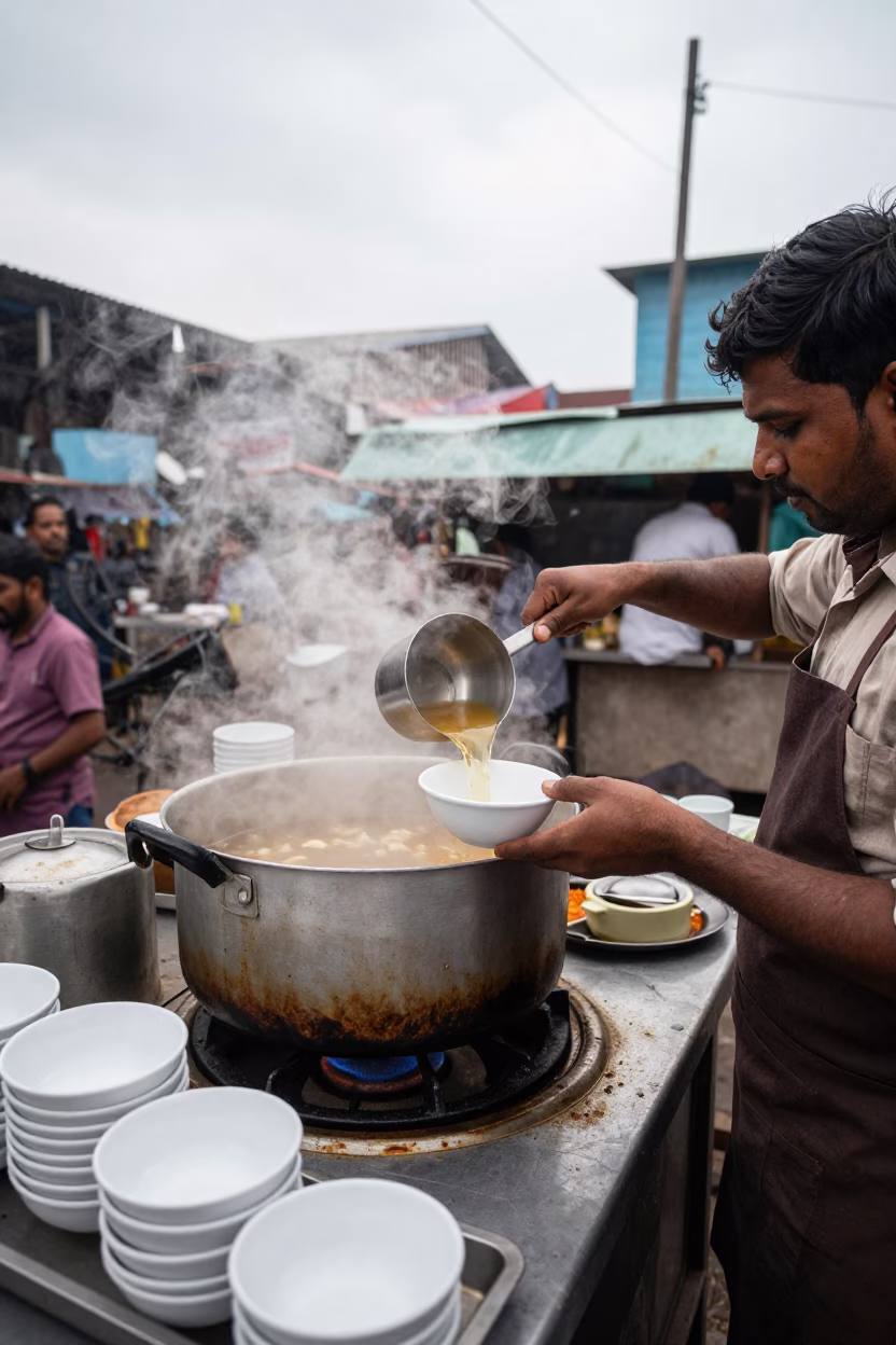 Cooking Soup at Midday Light in Delhi in in Delhi, India