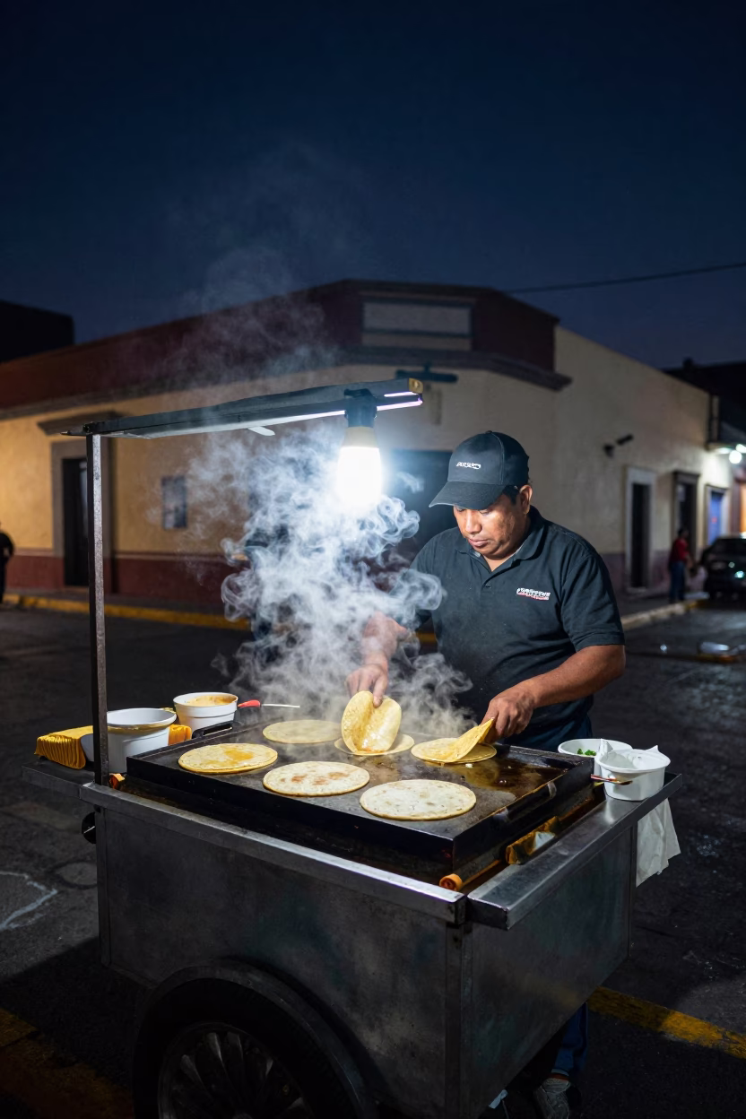 Cooking Tacos in Mexico City at The Deepest Night Sky Light in in Mexico City, Mexico