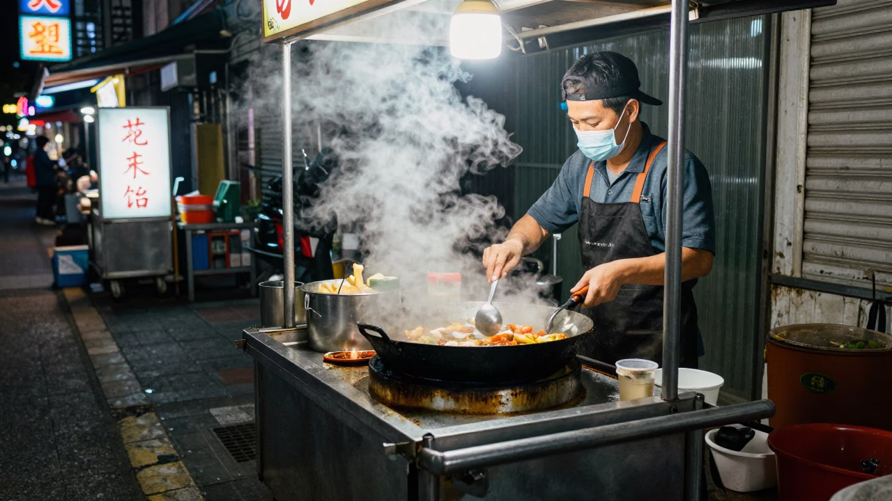 Cooking Wok in Kaohsiung at Deep In The Night Light in in Kaohsiung, Taiwan