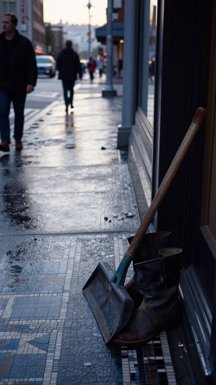 Cool Early Morning Seattle Street Scene with Vintage Mosaic Tile Details in in Seattle, Washington, United States