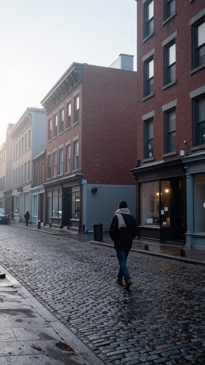 Cool Early Morning Street Scene in Montreal Quebec with Urban Details in in Montreal, Quebec, Canada