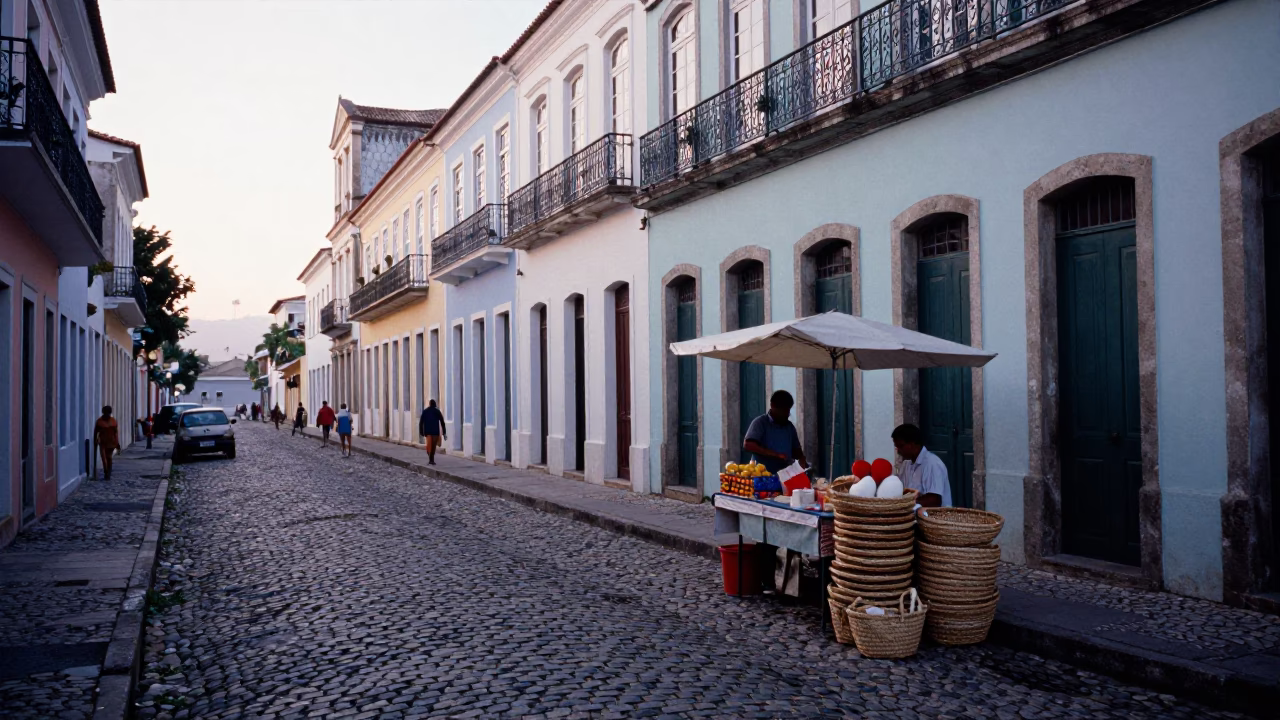Cool Early Morning Street Scene in Salvador Brazil with Local Commerce in in Salvador, Brazil