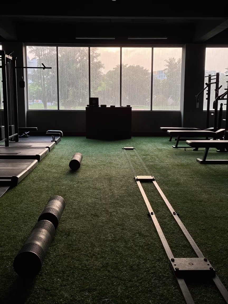 Cool Monsoon Light on Gym Lane in Faisalabad in at a gym check-in desk in Faisalabad