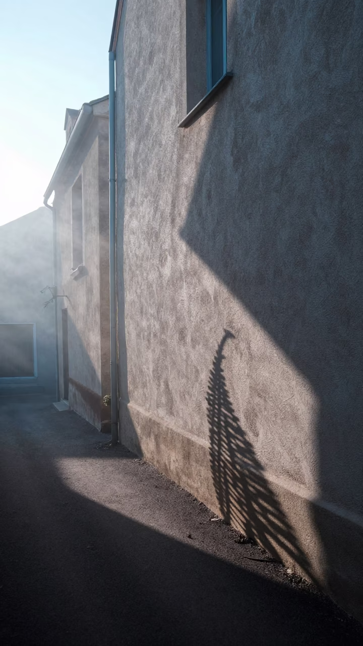 Cool Morning Light Hits Wicker Shadow on Plaster in Nice France in in Nice, France