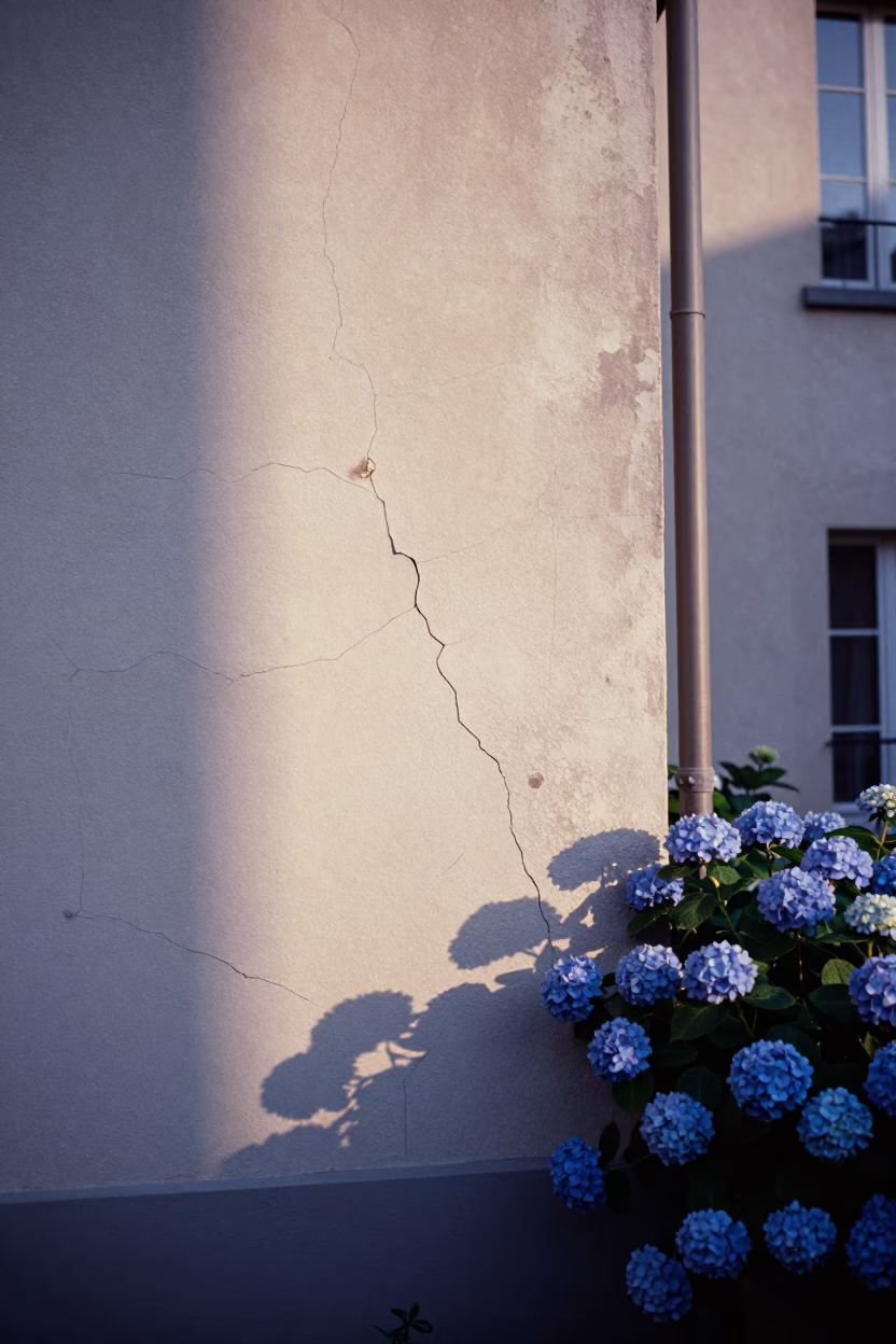 Cool Morning Light on Cracked Stucco Wall Near Lyon Courtyard in in Lyon, France