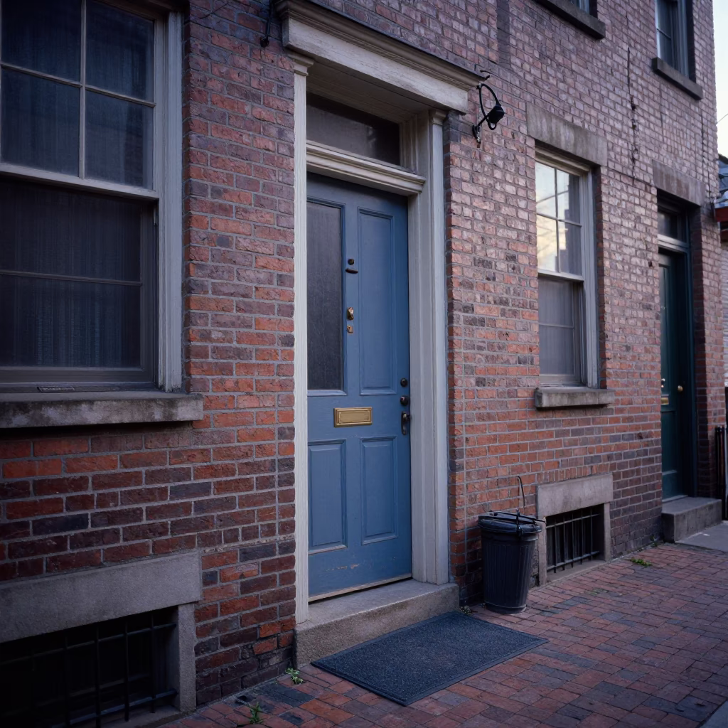 Cool Philadelphia Morning Light on Brick Alleyway with Vintage Details in in Philadelphia, Pennsylvania, United States