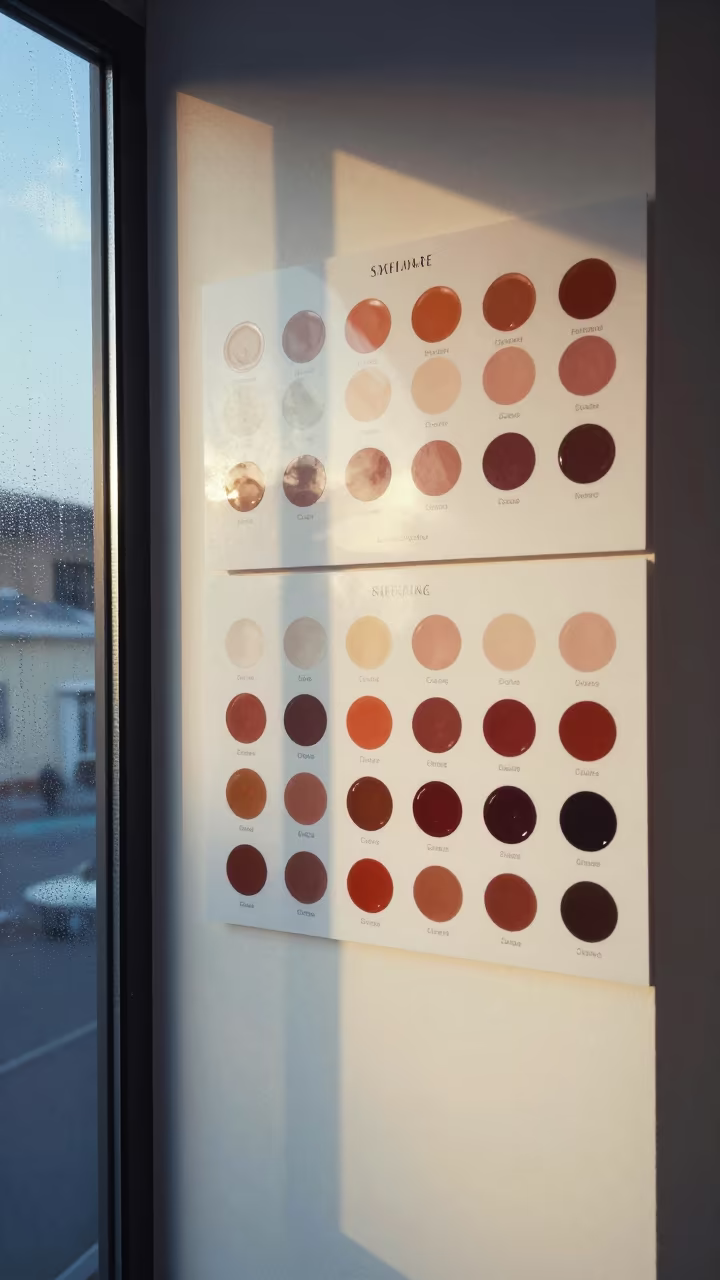 Cool Shade Match Cards in Corfu Room in inside a skincare treatment room in Corfu