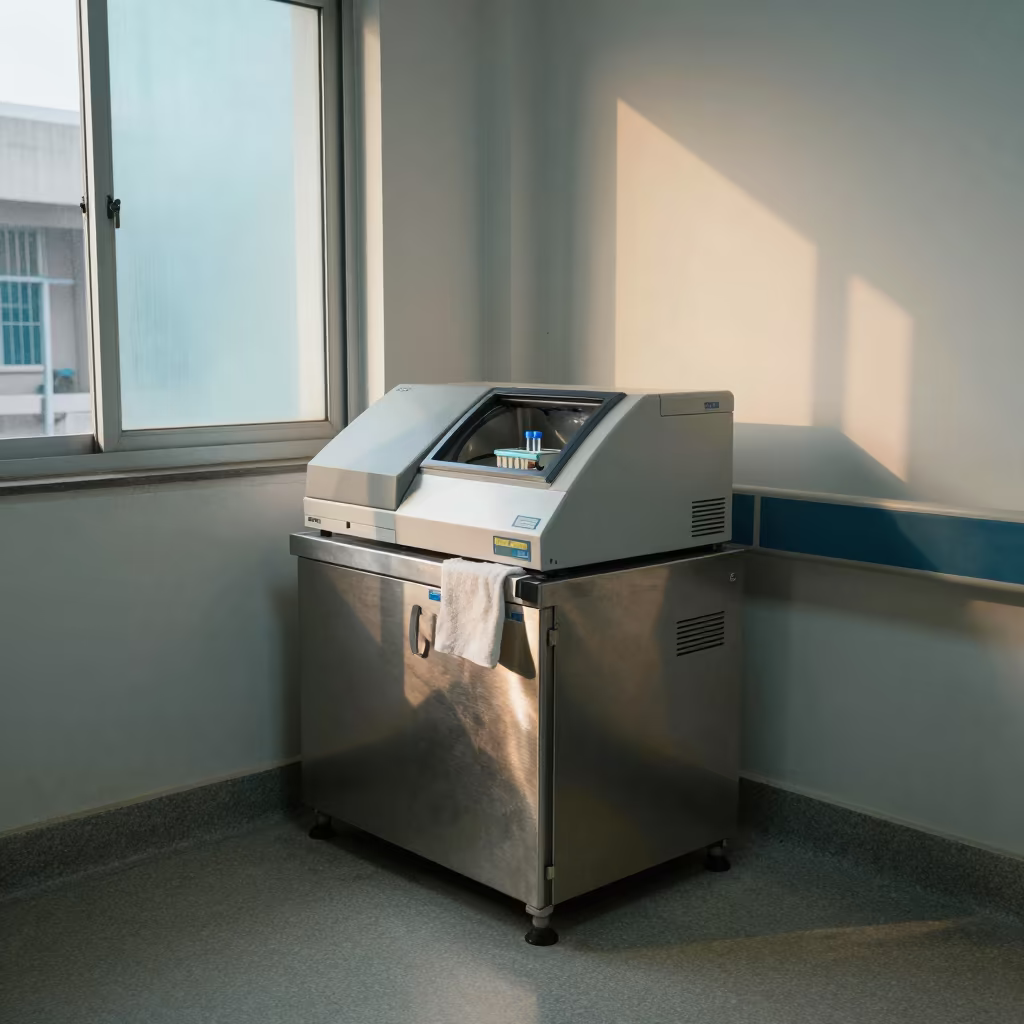 Cool Window Light on Lab Centrifuge in Hospital in inside a hospital corridor in Greater Noida