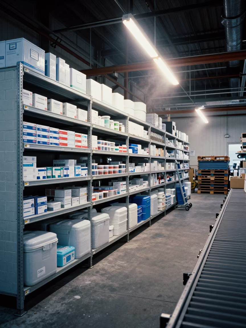 Coolant Brick Freezer Shelf in Louisville Distribution Bay in inside a chilled distribution bay near Louisville