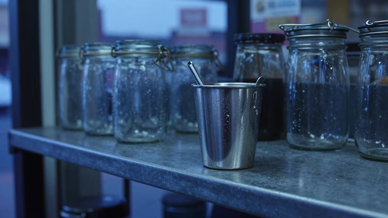 Coolant Cup on Prep Shelf at Blue Hour in inside an adoption room near Los Angeles