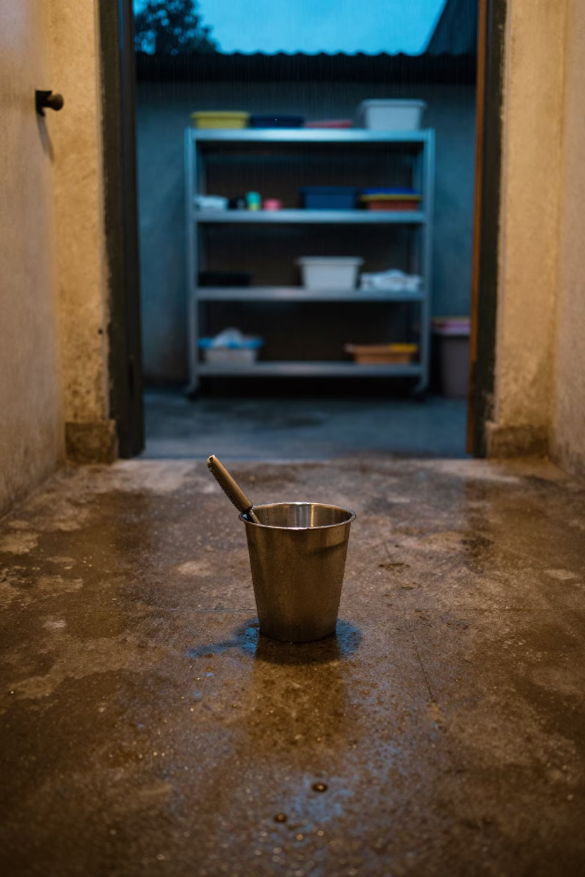 Coolant cup on wet floor blue hour in at a self-serve dog wash station in Mymensingh