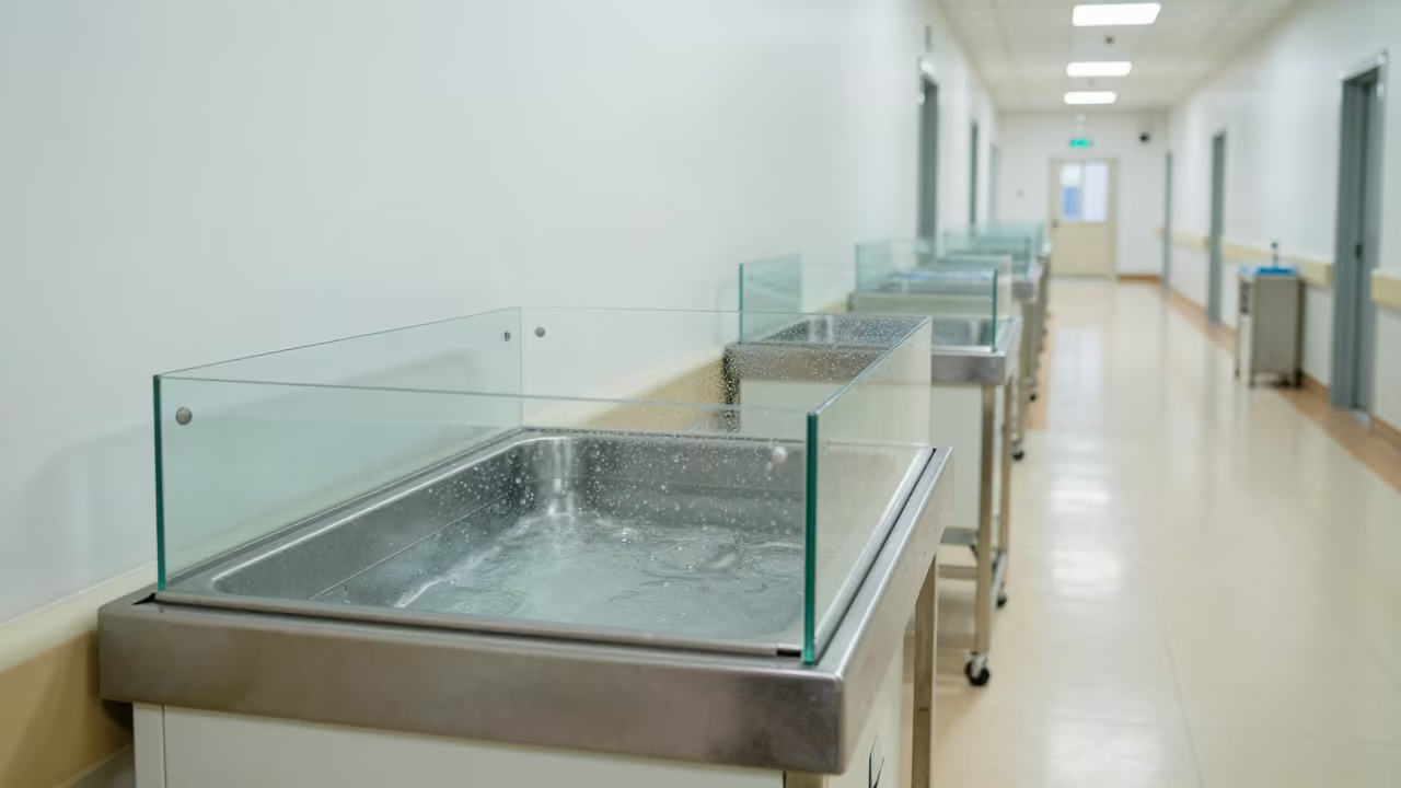 Coolant Tray in Guangzhou Hospital Corridor in inside a hospital corridor in Guangzhou