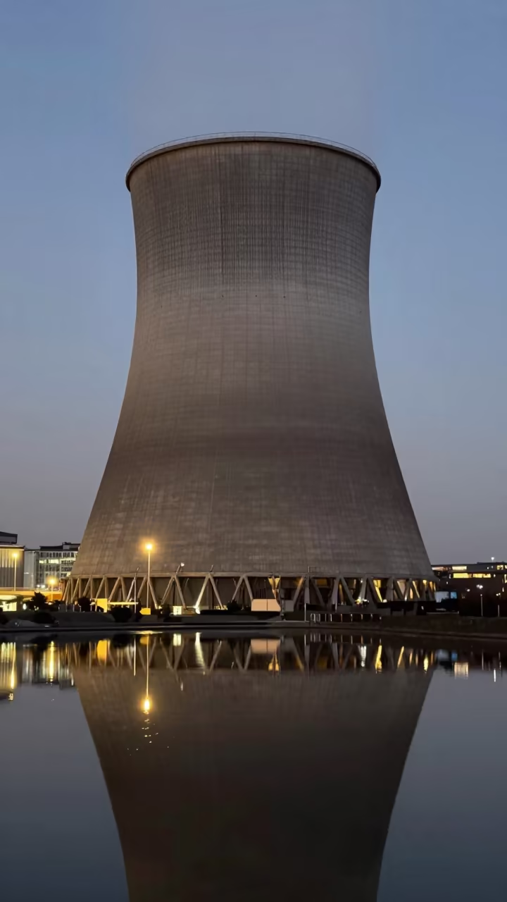 Cooling Tower Reflection Genoa Winter Twilight in near Genoa