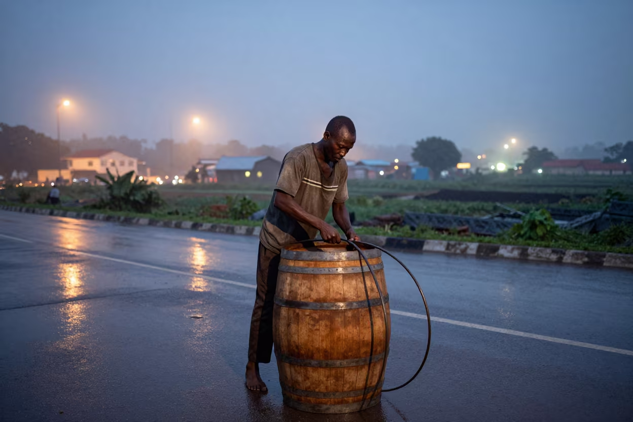 Cooper Fitting Barrels in Gabela Wet Season in in Gabela
