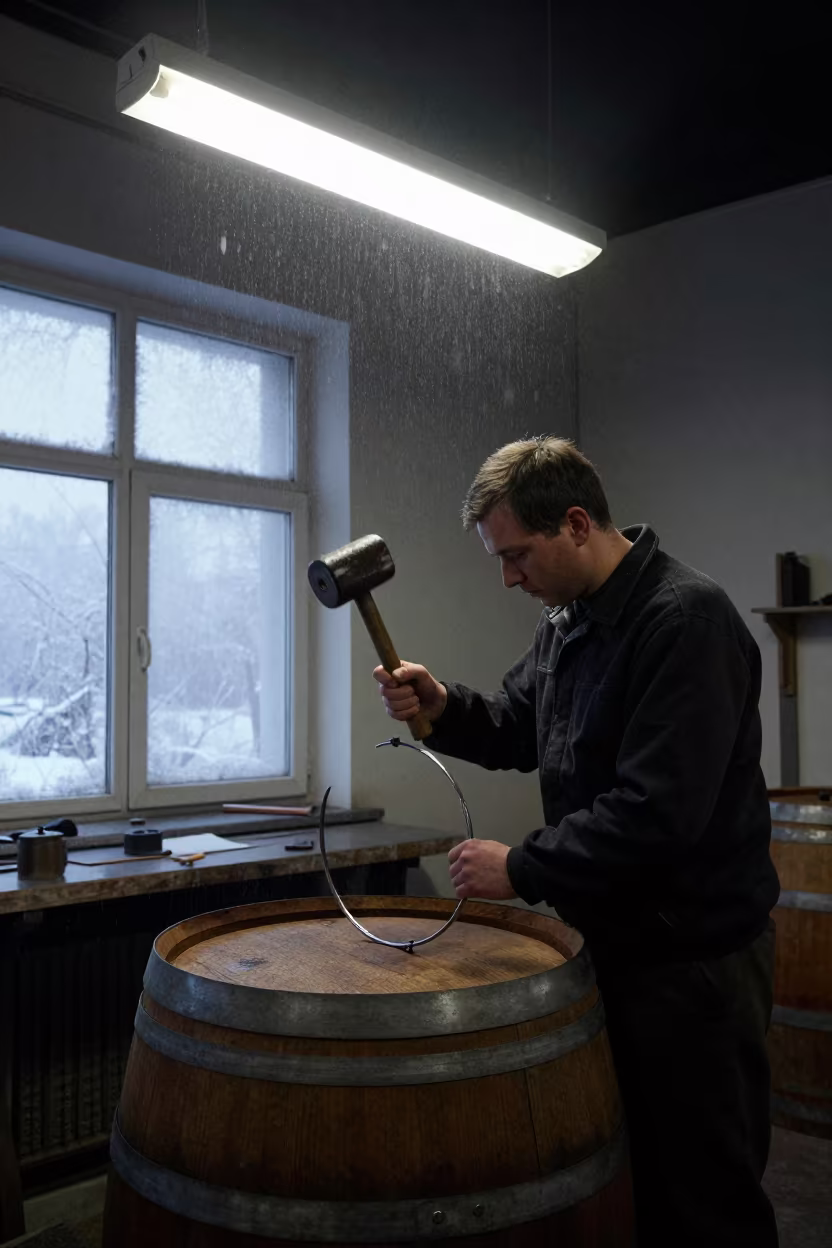 Cooper fitting oak barrel hoop with mallet in in Changchun