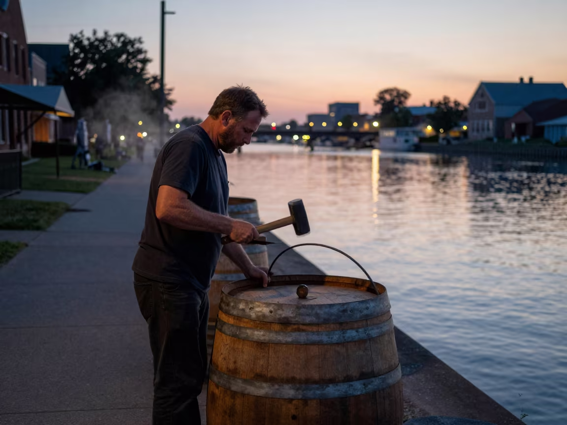 Cooper Fitting Oak Hoop by Canal in beside a canal in St Louis
