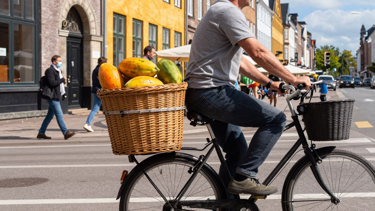 Copenhagen Cyclist at Flat Noon Light in in Copenhagen, Denmark