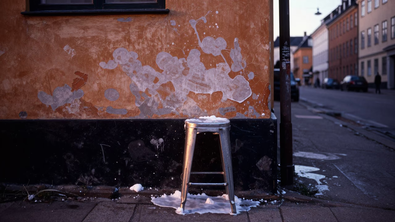 Copenhagen Dawn Street Scene with Soap Residue and Vintage 1990s Aesthetic in in Copenhagen, Denmark