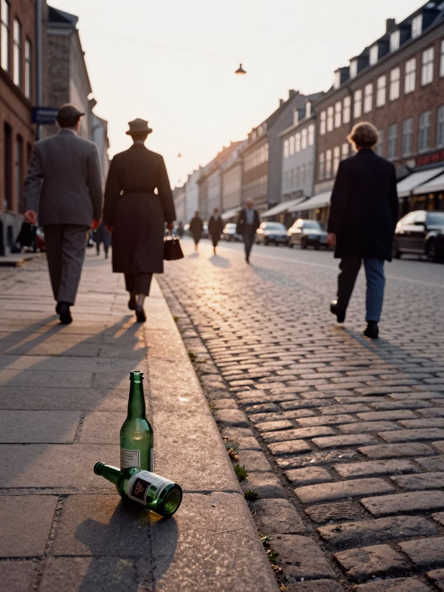 Copenhagen Denmark 1950s First Light Busy Street Scene with Bottle and Ferry Ramp Details in in Copenhagen, Denmark