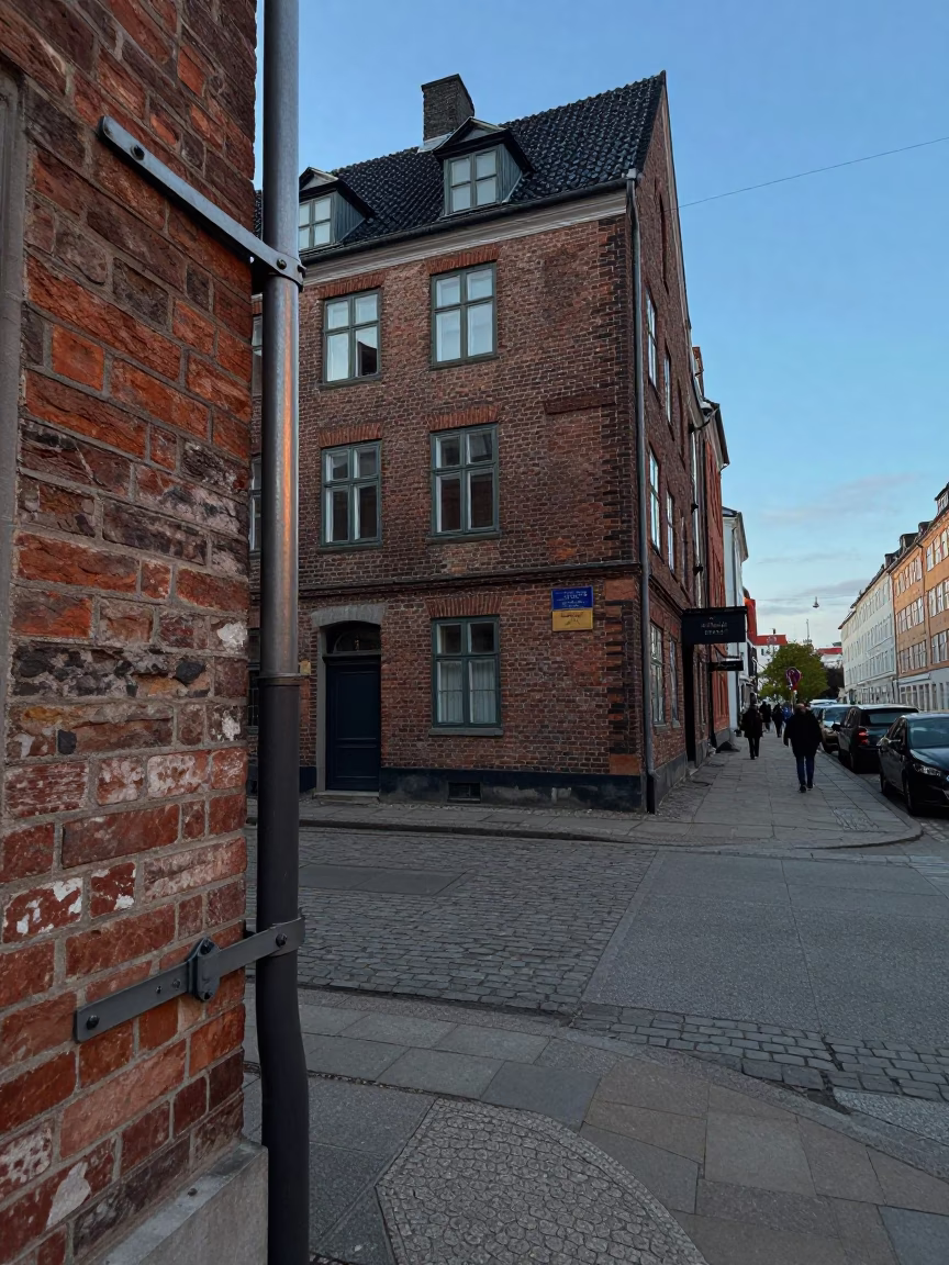 Copenhagen Denmark Blue Hour Street Scene with Door Latch and Vintage Architecture in in Copenhagen, Denmark