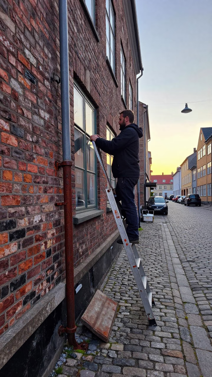 Copenhagen Denmark Dawn Street Scene with Rusty Hinge and Step Ladder in in Copenhagen, Denmark