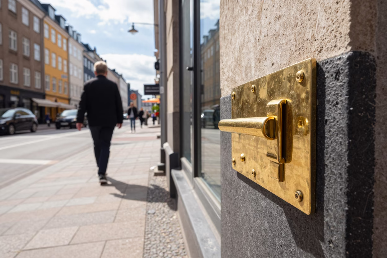 Copenhagen Denmark Noon Street Scene with Brass Latch and Urban Details in in Copenhagen, Denmark