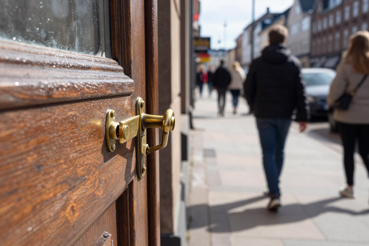 Copenhagen Denmark Noon Street Scene with Condensation and Latch Details in in Copenhagen, Denmark